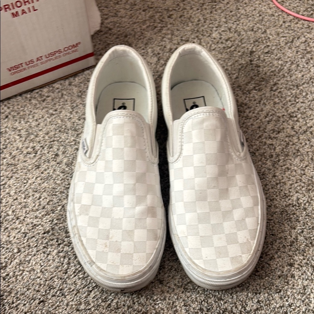 Vans White Checkered Slip-On Shoes